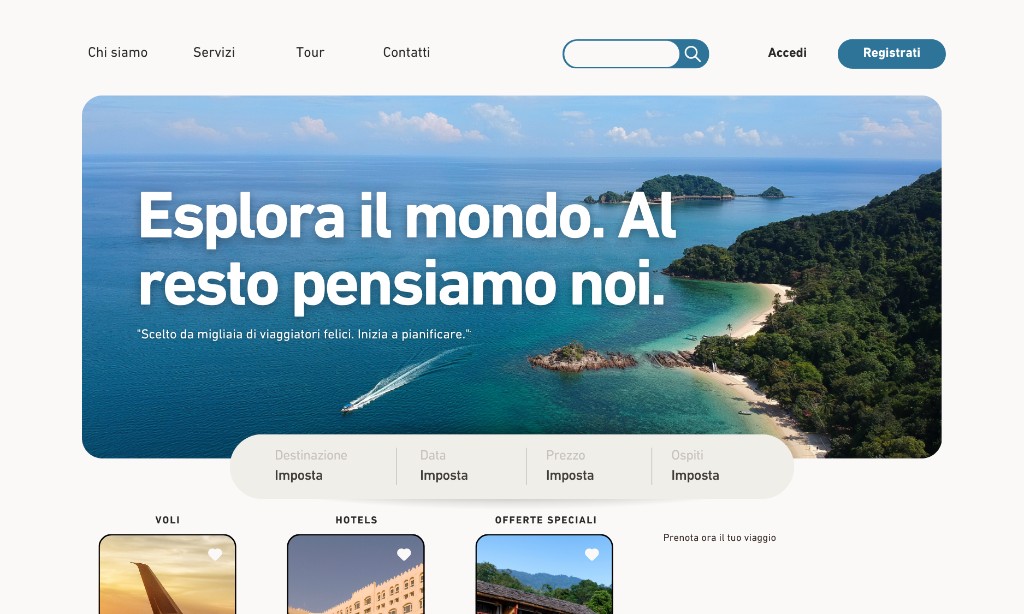 Anteprima piattaforma web e viaggi
