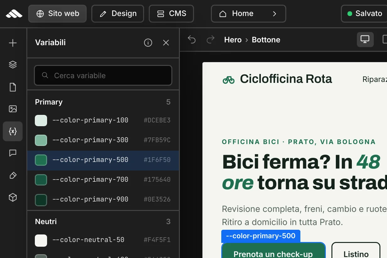 Hero — color picker (float sopra la base)