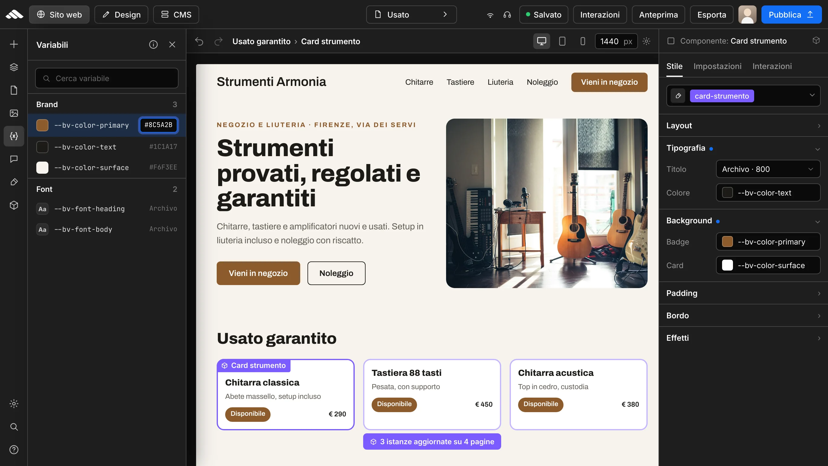 Componenti allineati a variabili e brand
