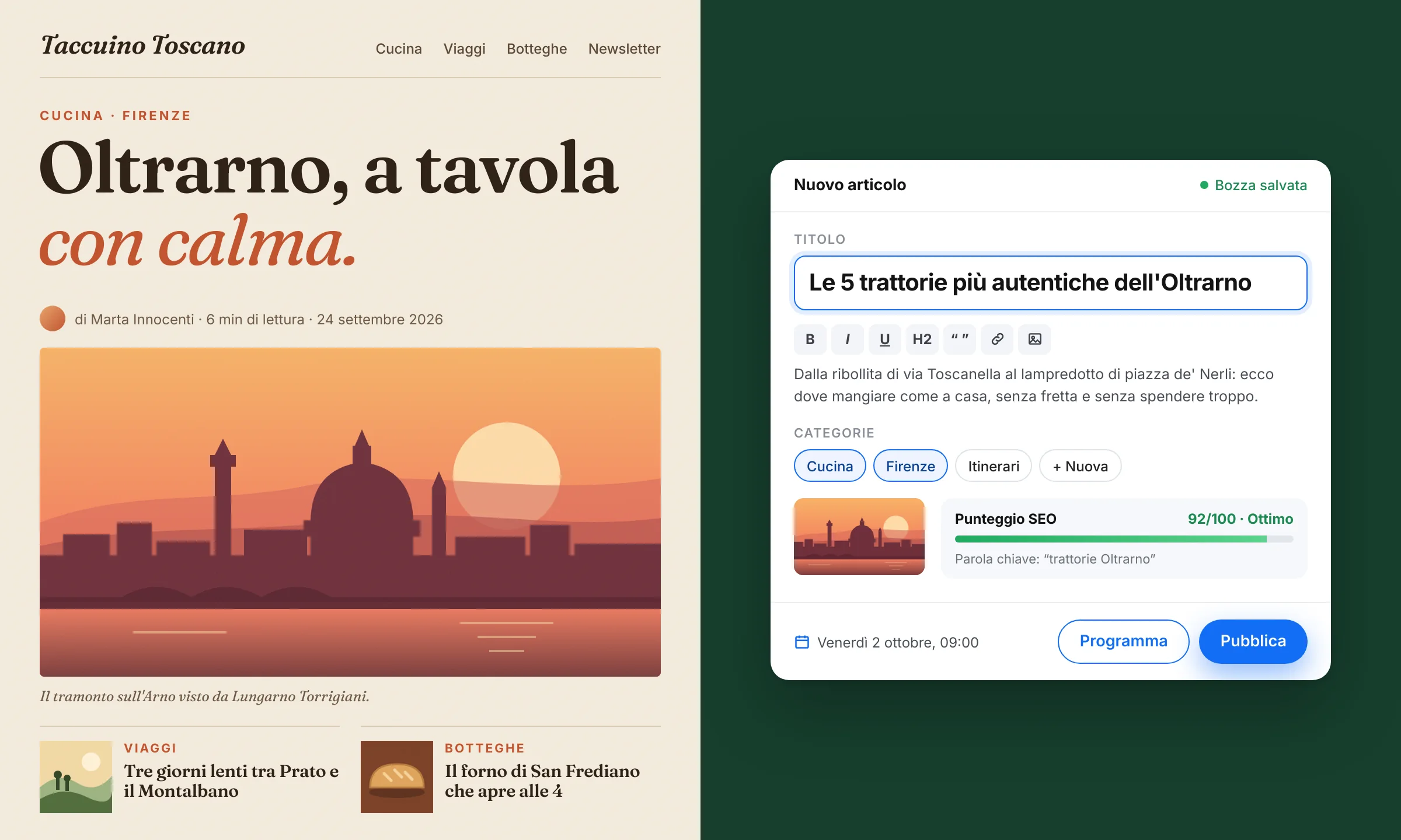 Esempio layout blog con articolo in evidenza e lista post