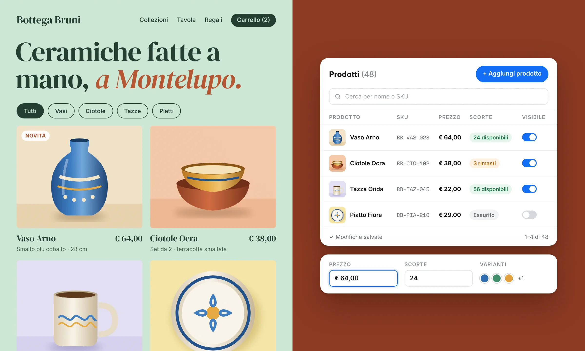 Esempio catalogo prodotti con lista e schede prodotto