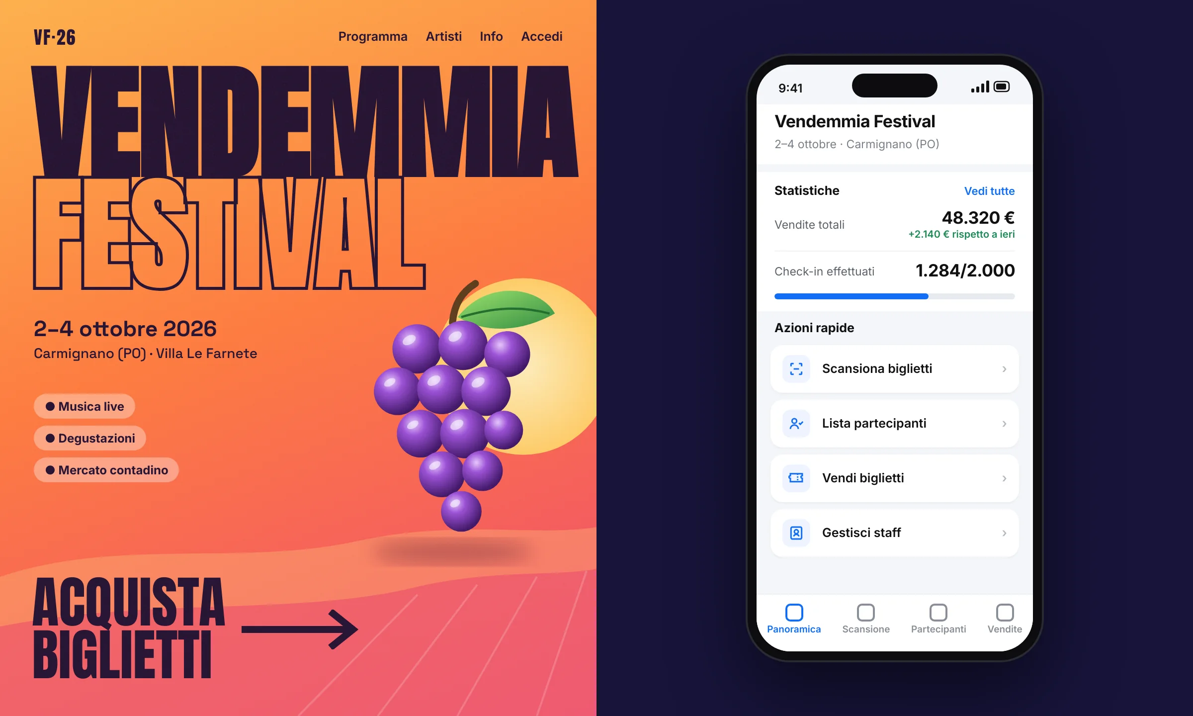 Esempio sito per eventi con hero e card evento