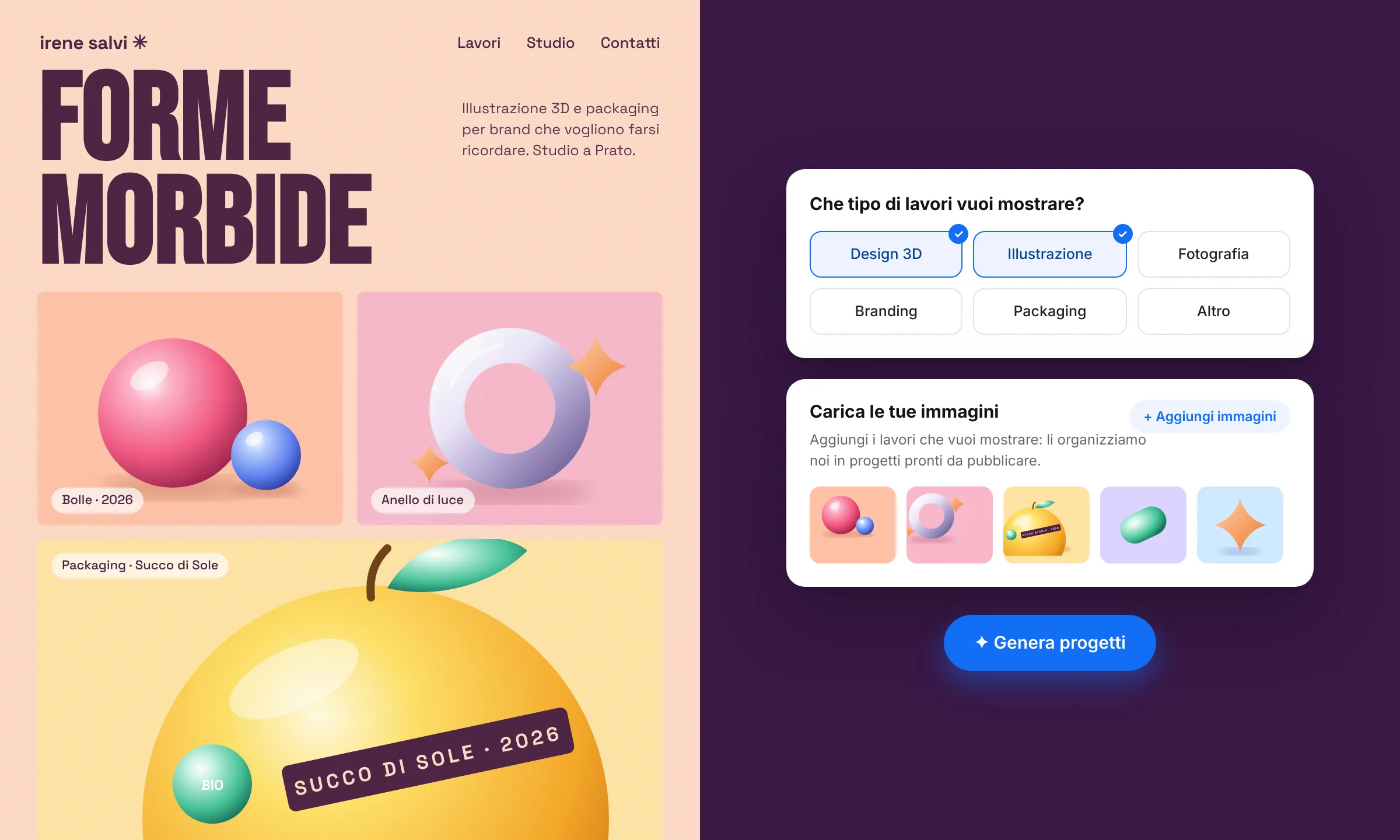 Esempio sito portfolio con landing mobile e sezioni profilo