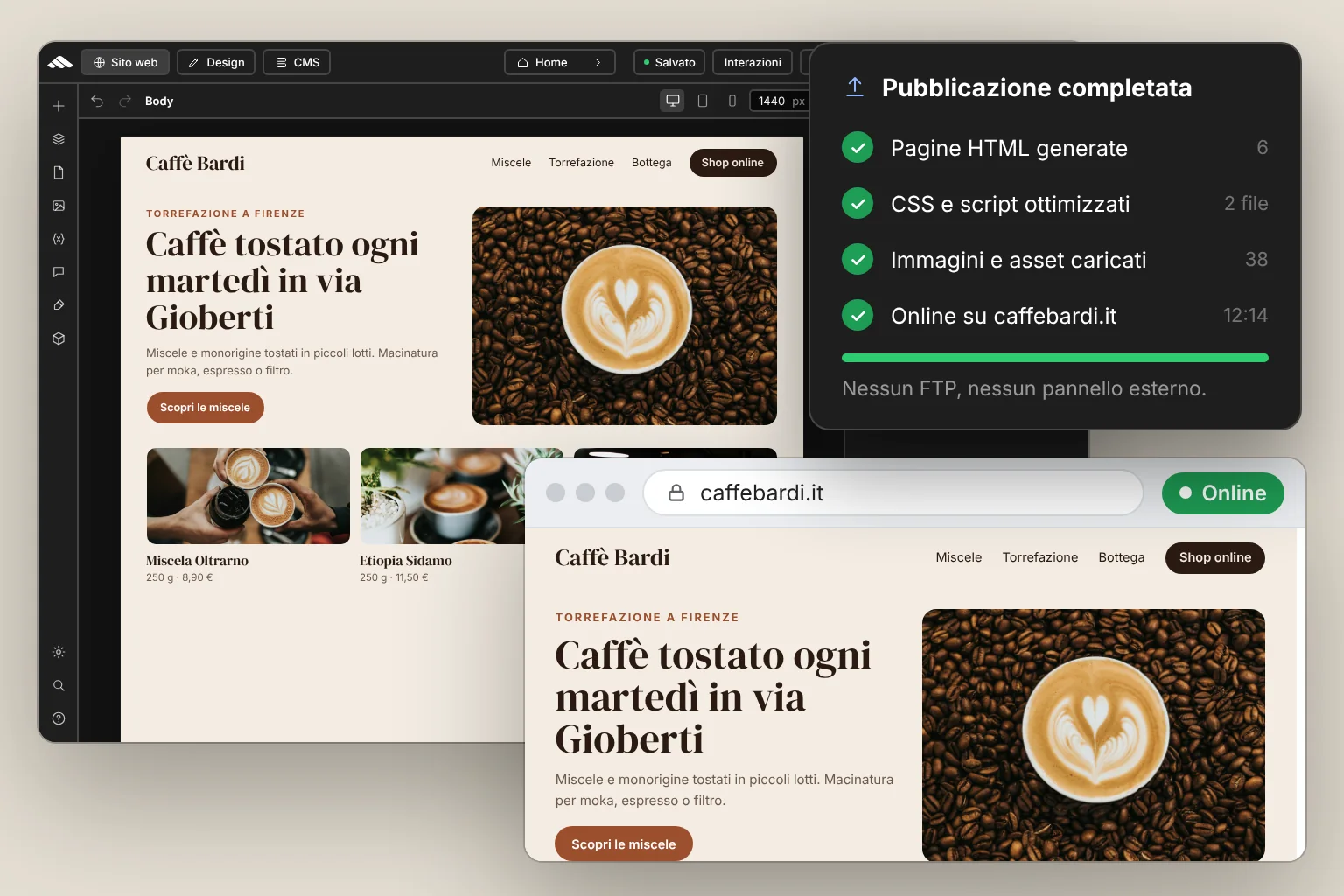 Pubblicazione sito web con un click dal builder