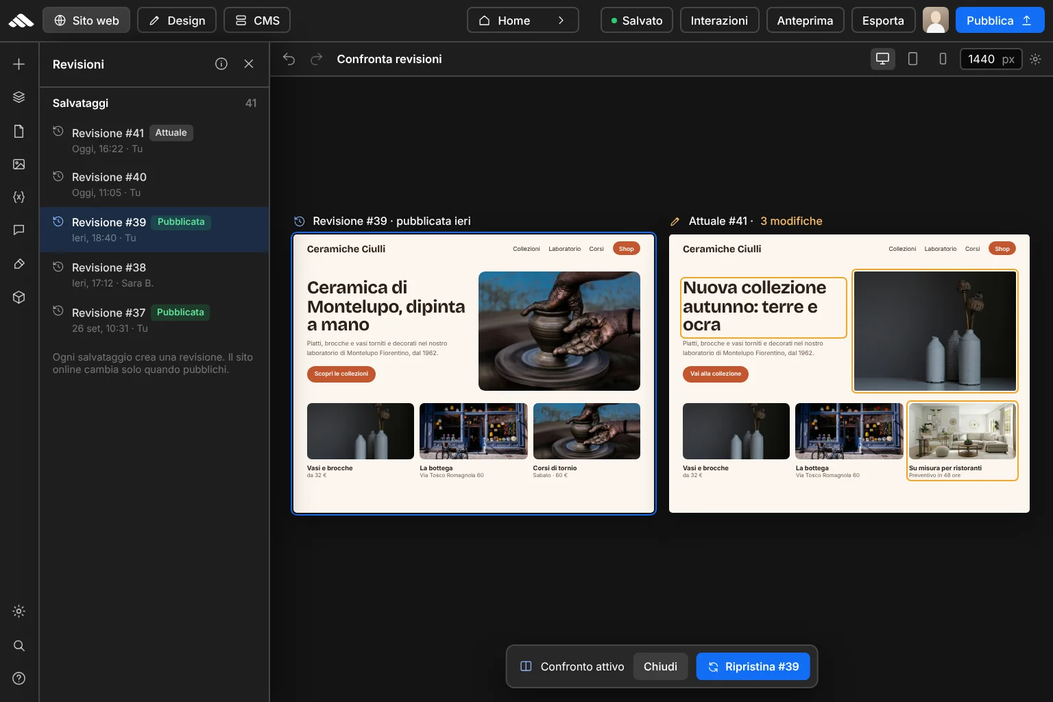 Cronologia revisioni del progetto nel builder