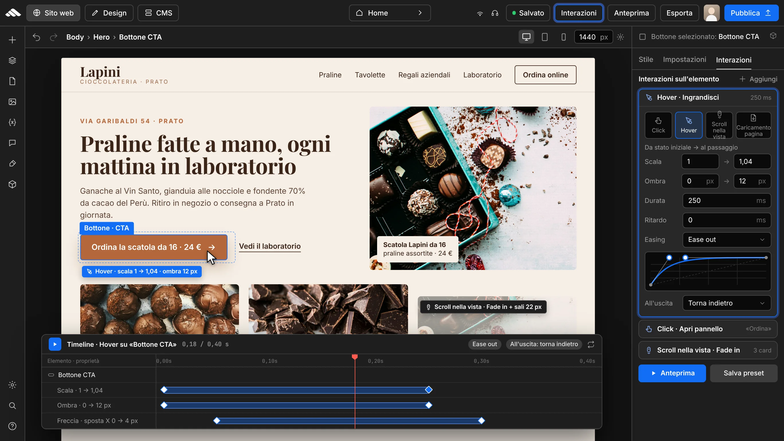 Trigger su click, hover e scroll con animazione Fade