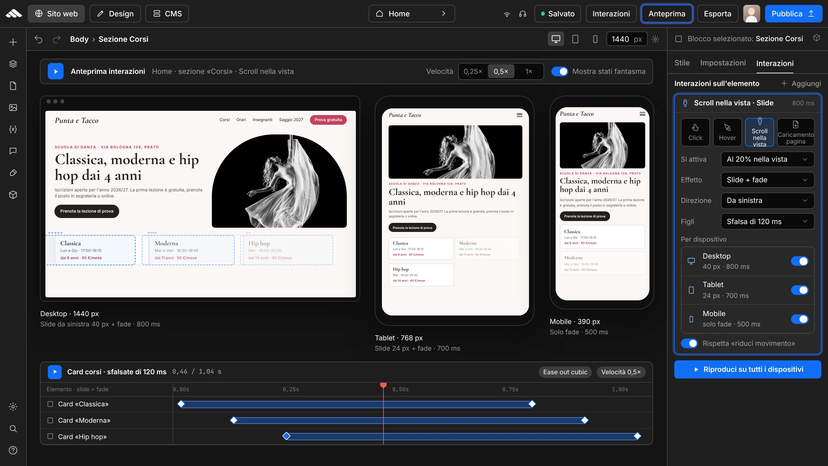 Anteprima animazione su desktop, tablet e mobile
