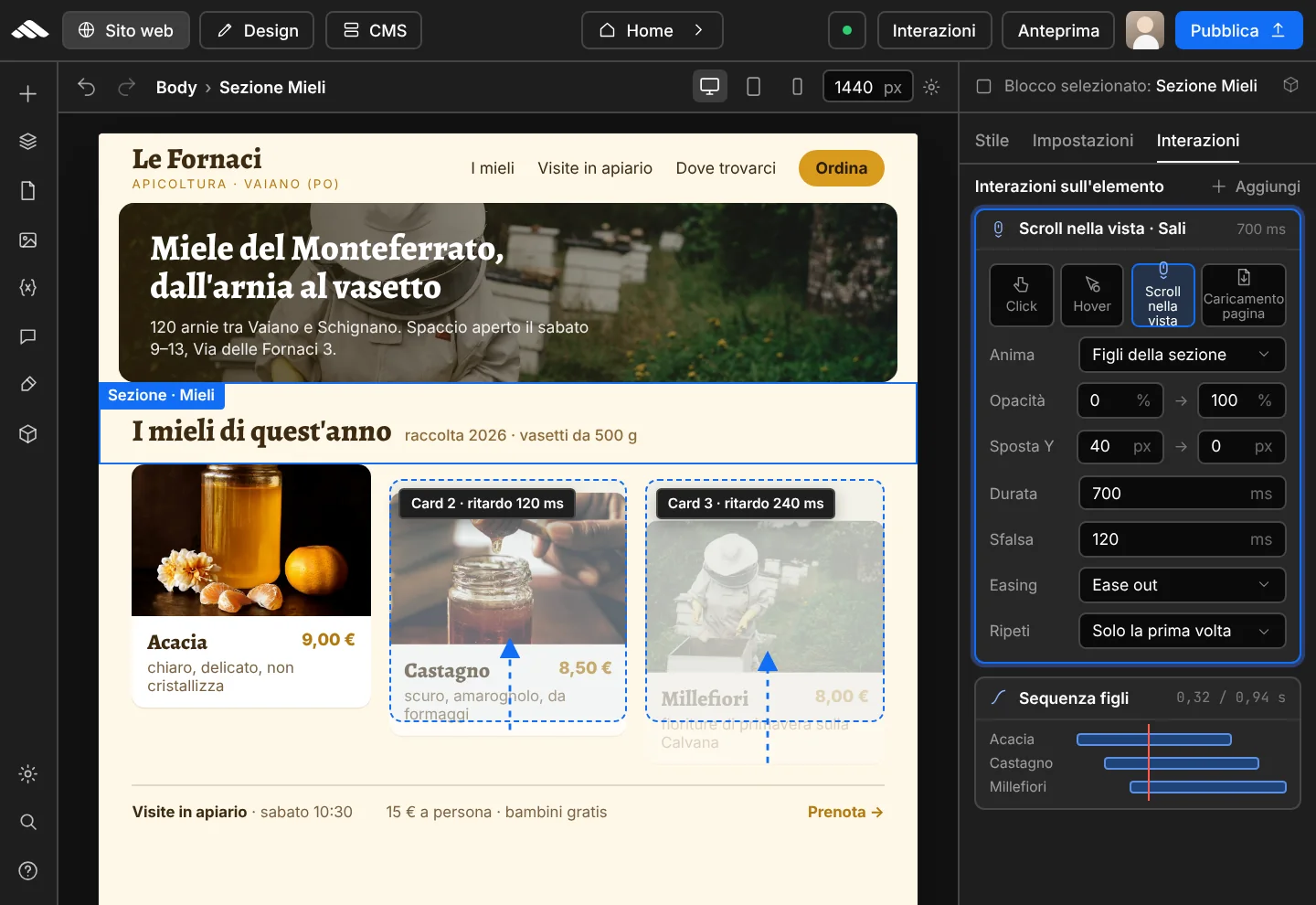 Fade e slide su blocchi e sezioni