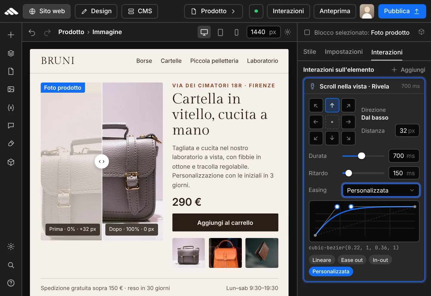 Controlli direzione, durata ed easing