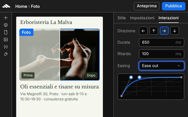 Durata, direzione ed easing (mobile)