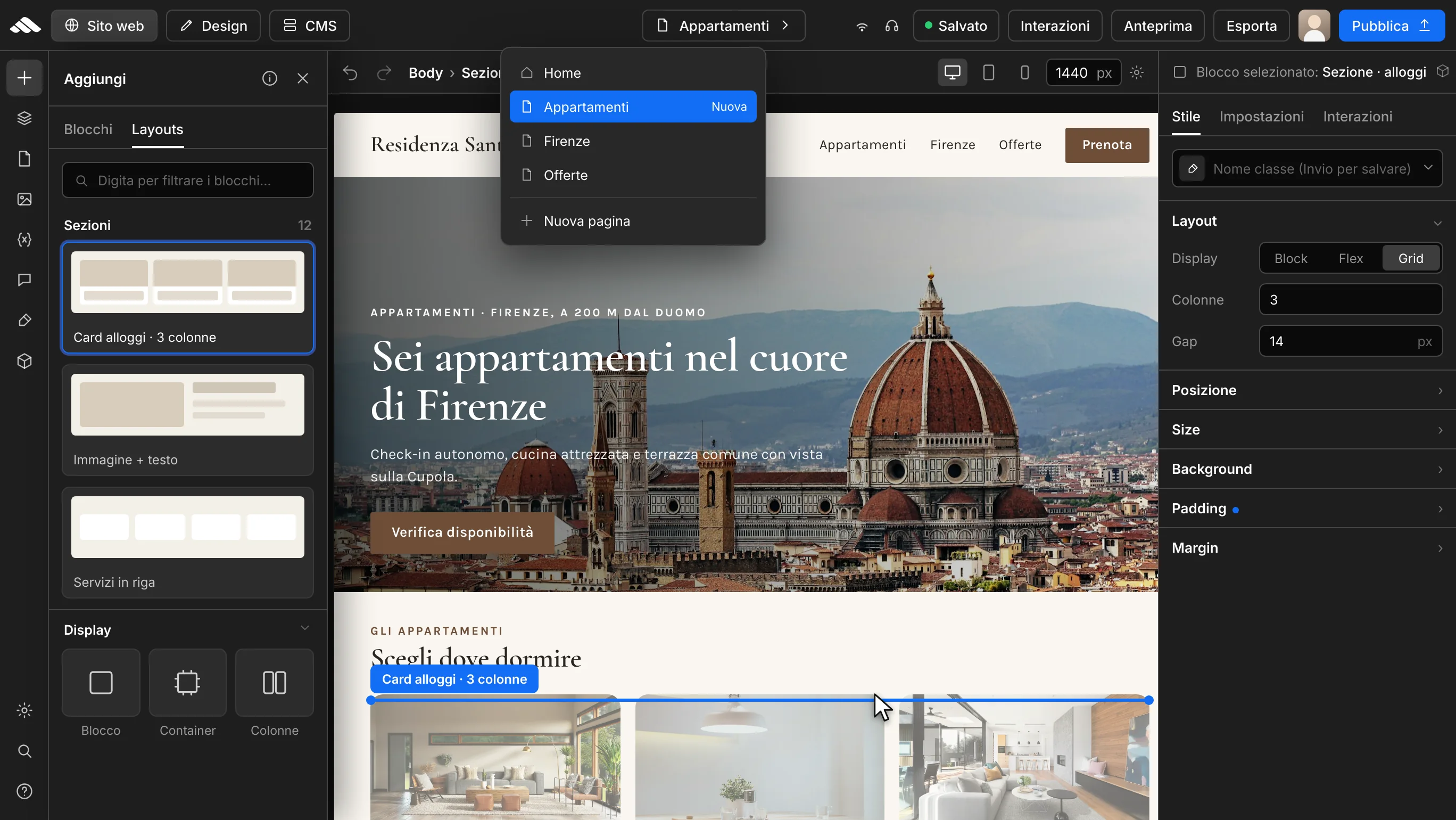 Creazione pagine nel builder multi pagina