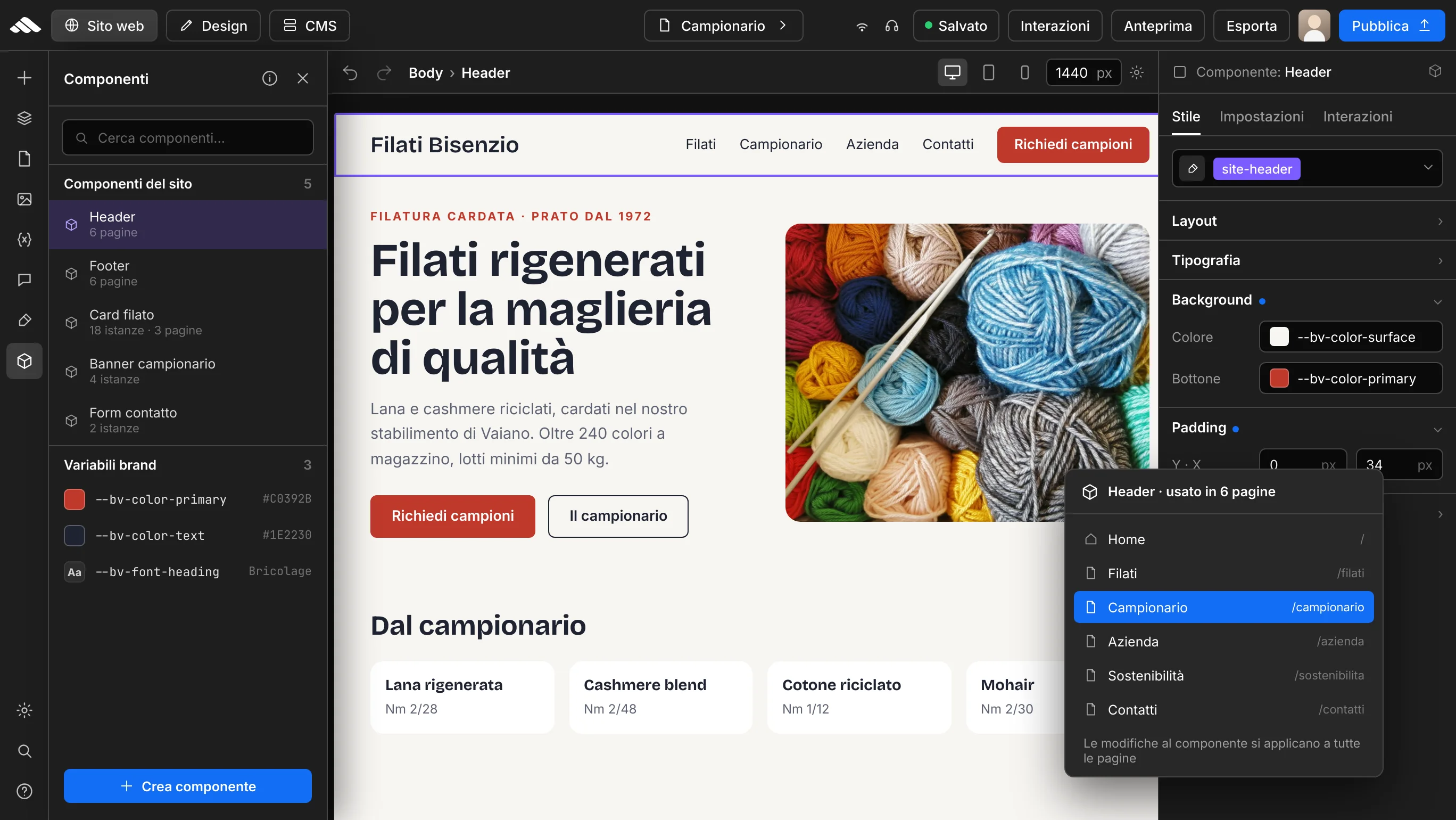 Gestione struttura e sezioni su piu pagine