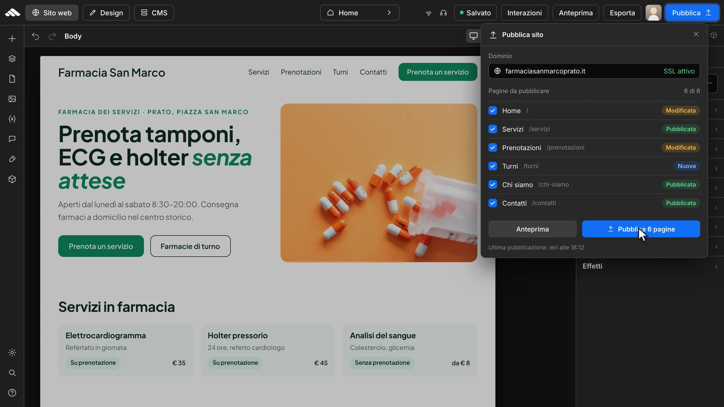 Pubblicazione ordinata del progetto multi pagina