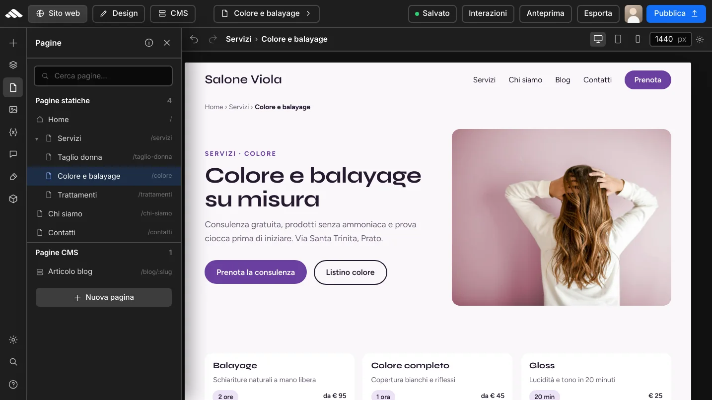 Struttura pagine nel builder multi pagina