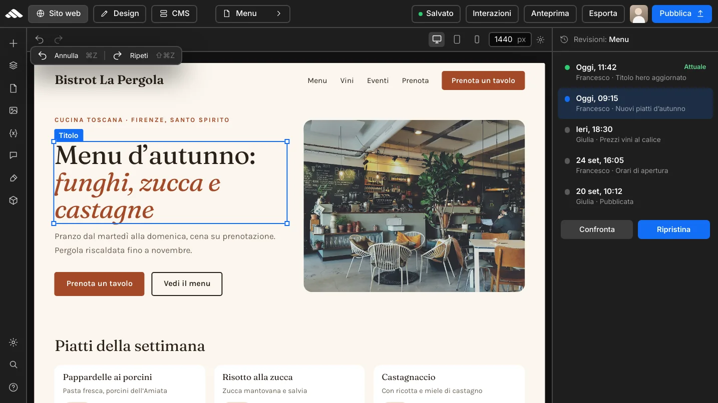 Revisioni e storico modifiche nel builder