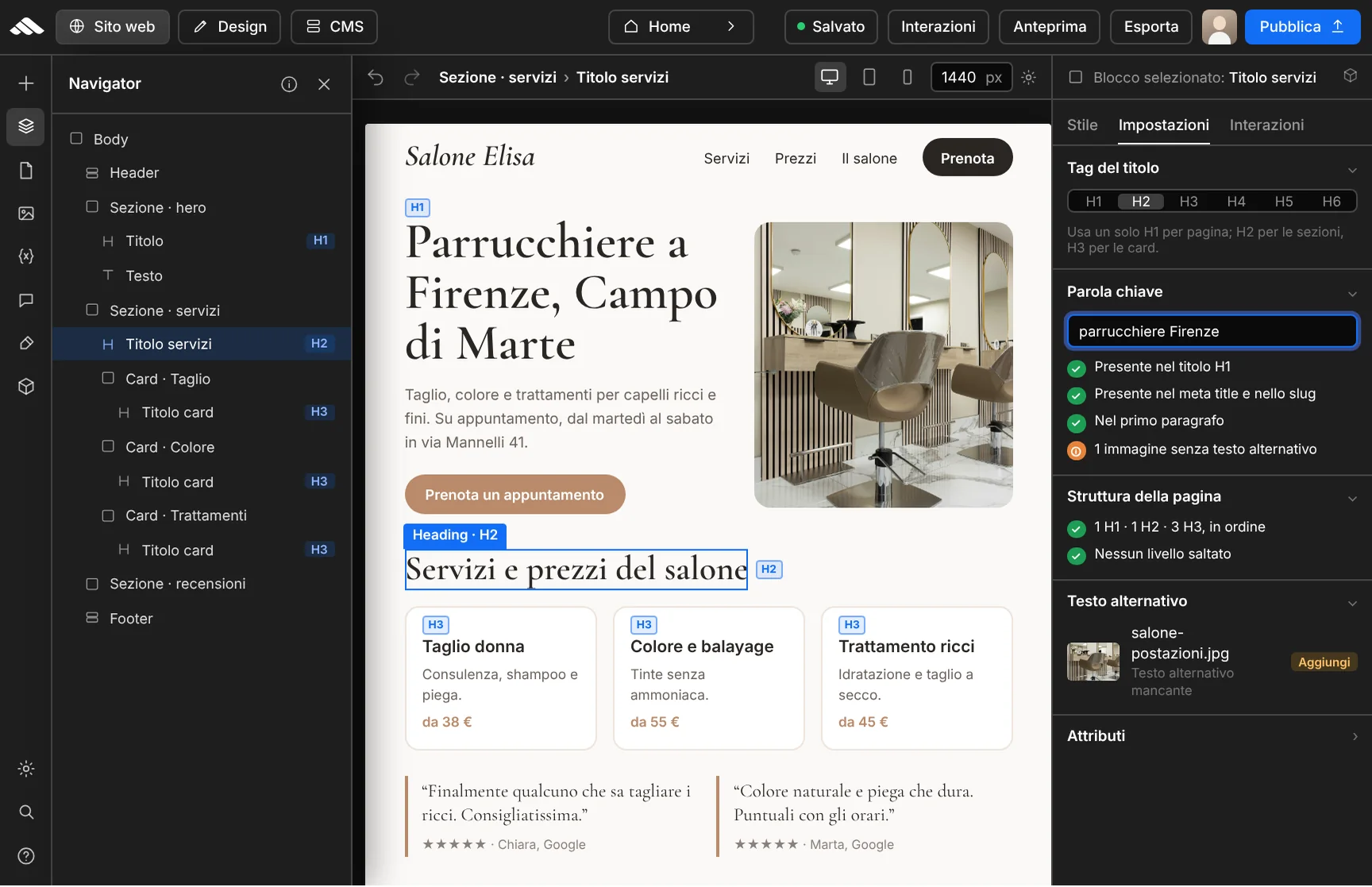 Ottimizzazione contenuti e struttura semantica nel builder