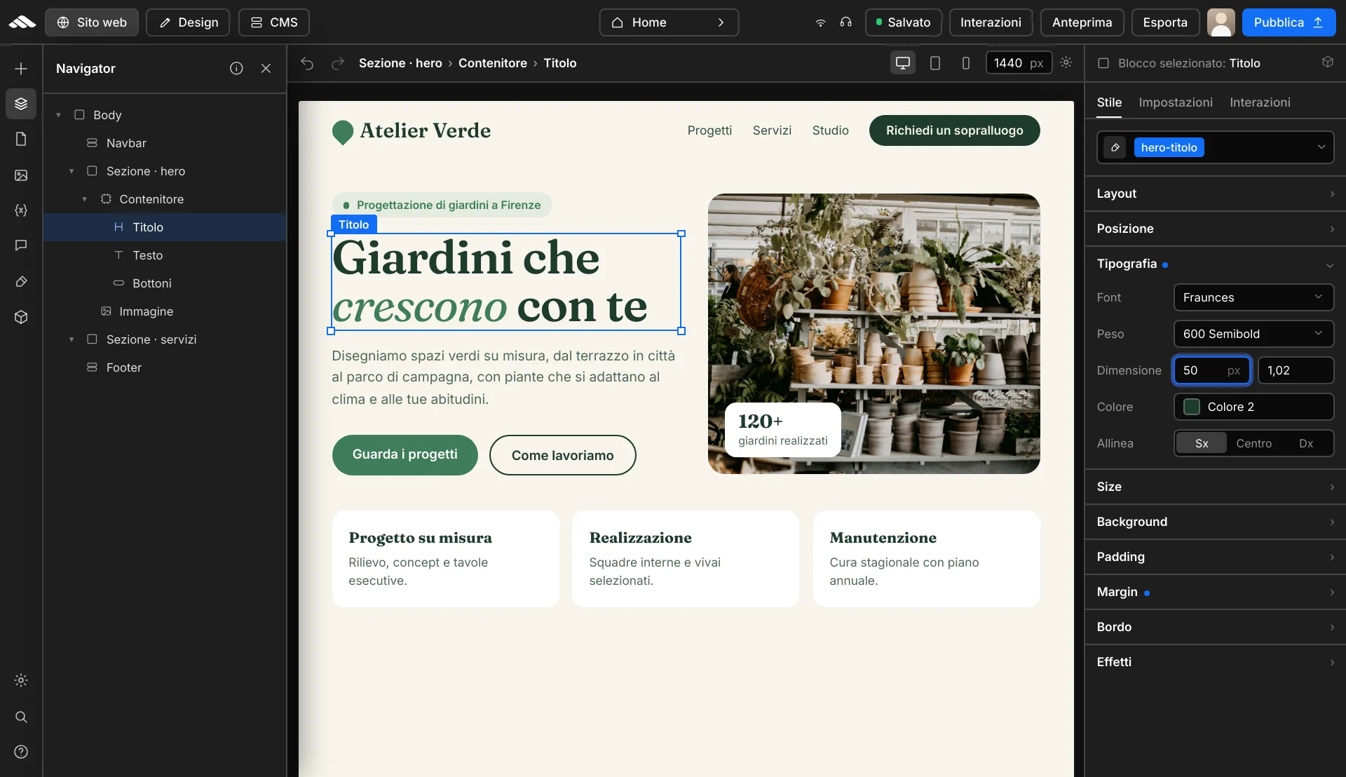 Anteprima di un sito web progettato nel builder Martini Francesco