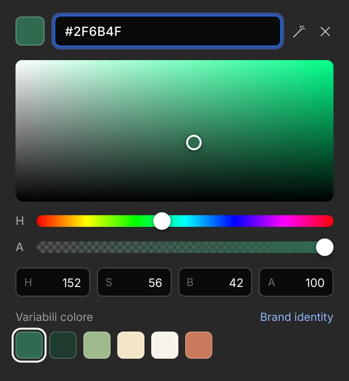 Selettore colori nel builder Martini Francesco