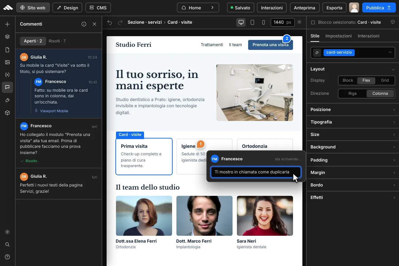 Consulenza e supporto dedicato sul builder