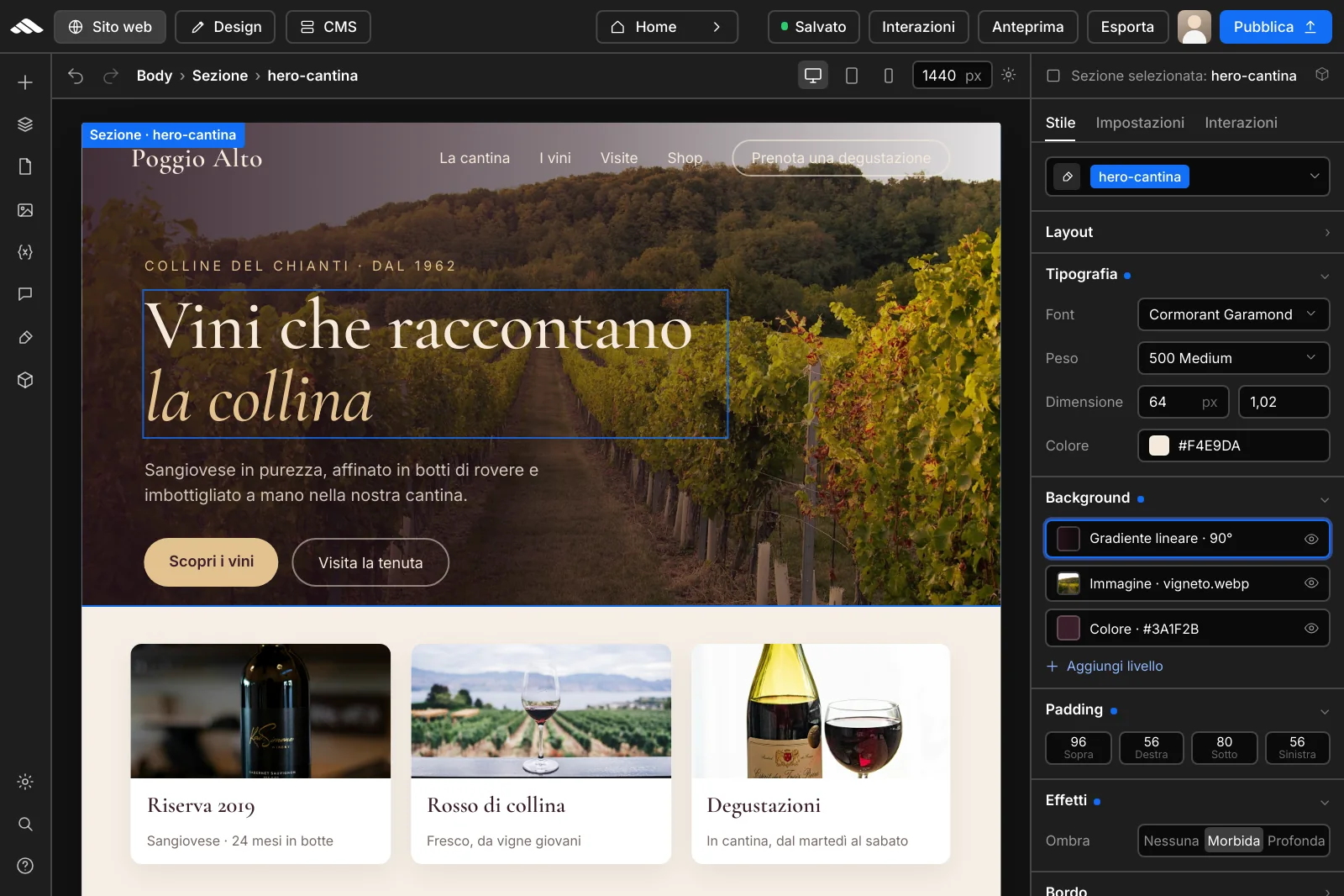 Personalizzazione colori, font e brand nel builder