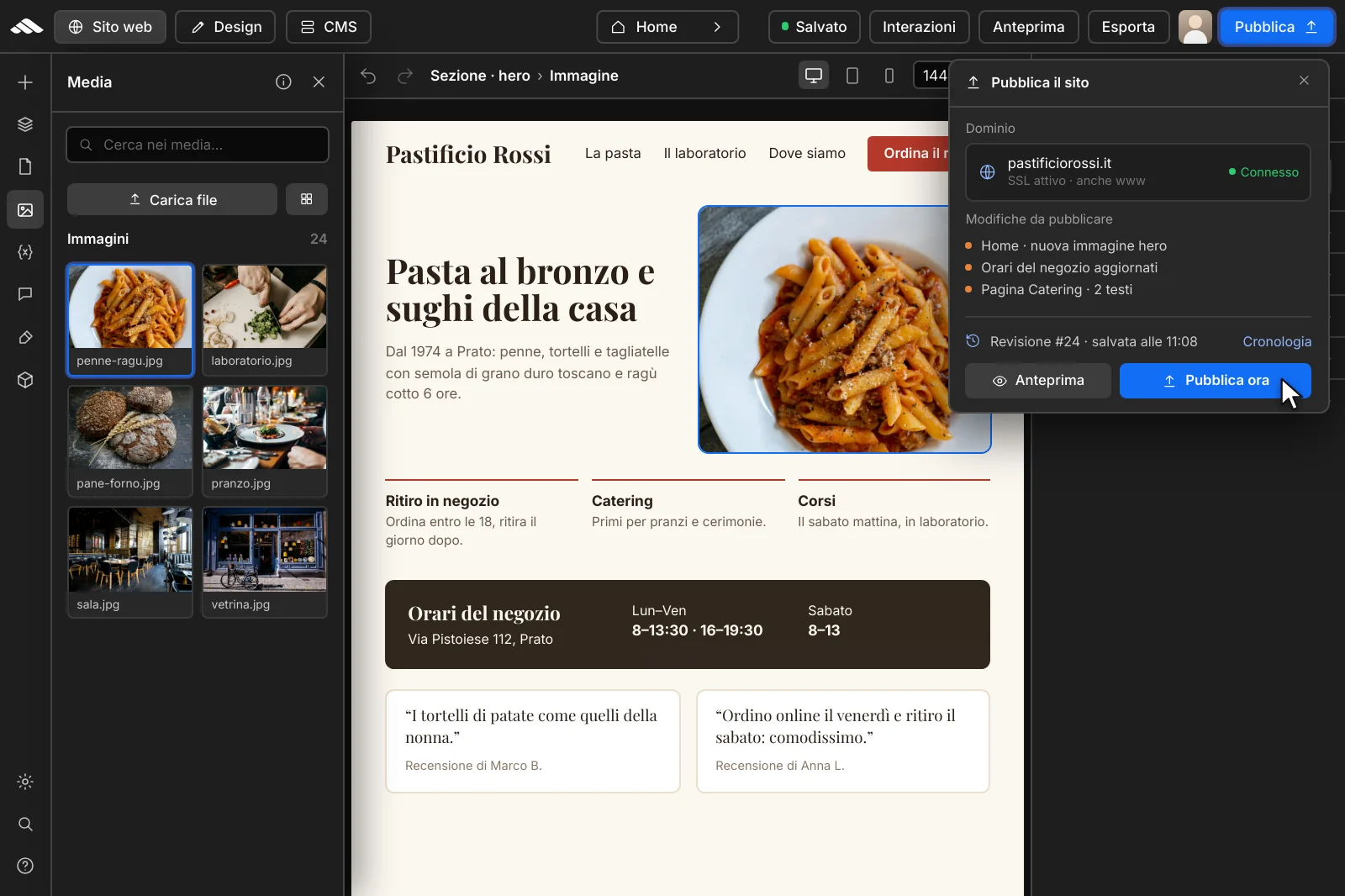 Gestione revisioni e pubblicazione nel builder