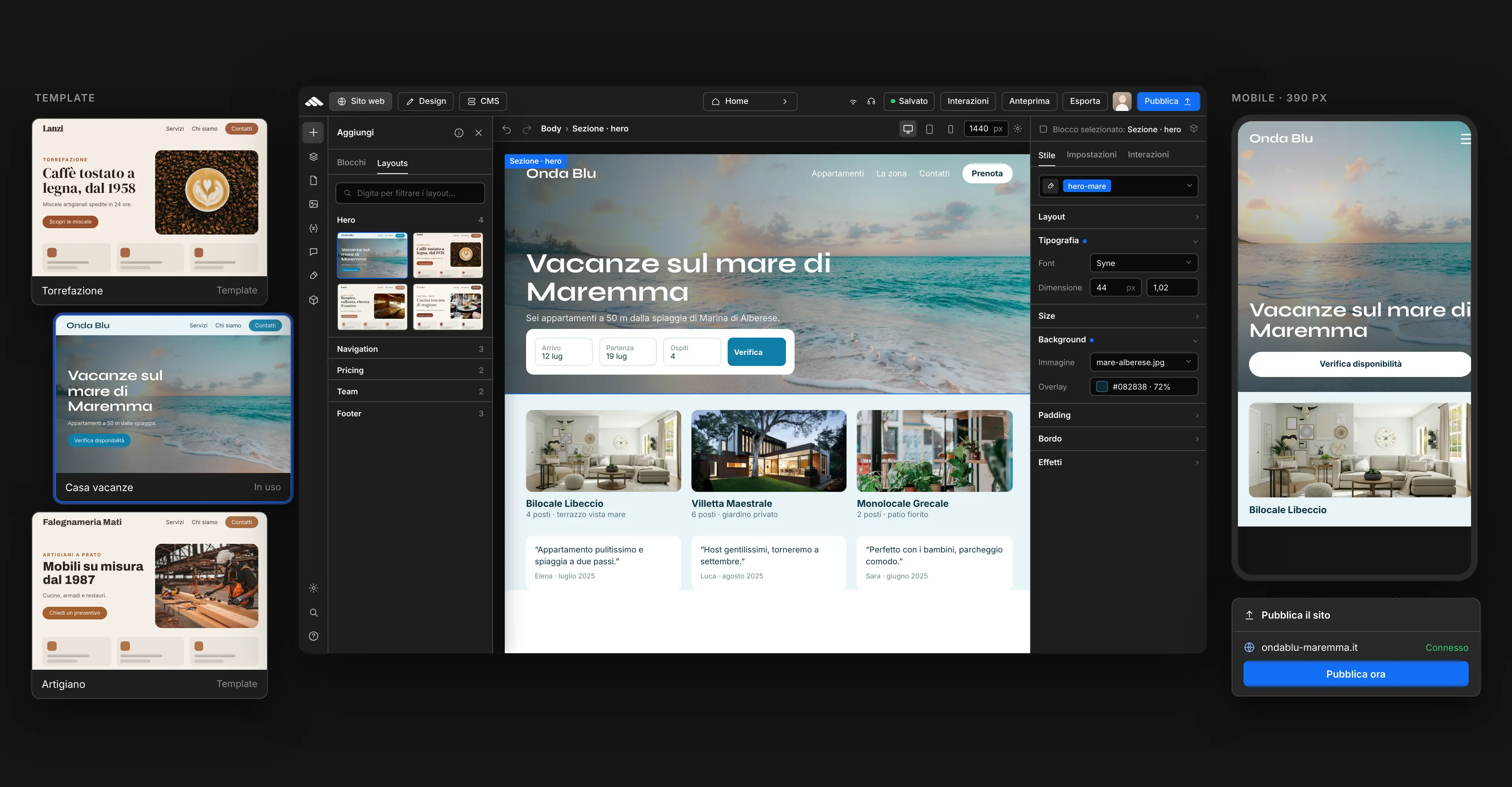 Collage di progetti web realizzati con il builder Martini Francesco