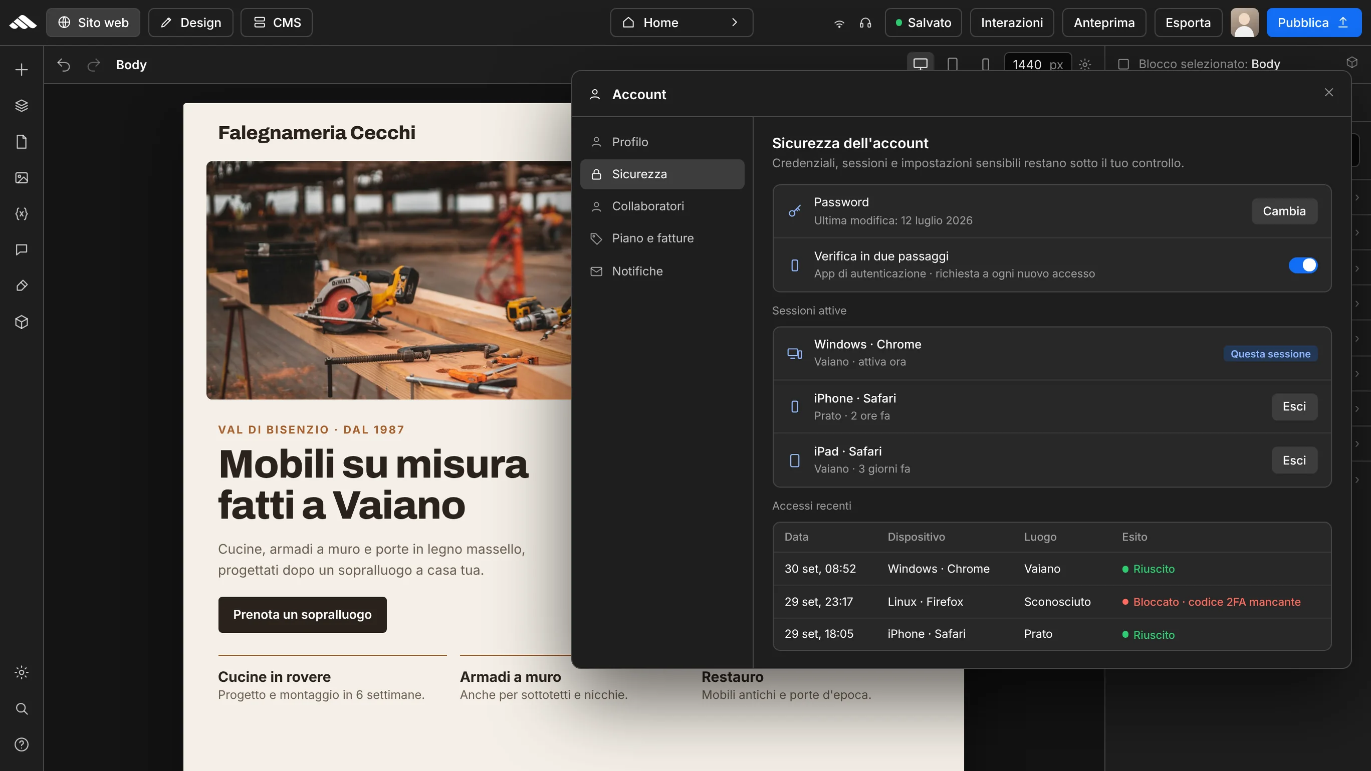 Accesso account e sessioni protette